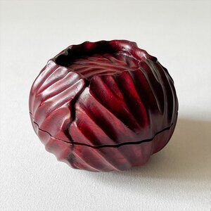 Vintage Hand Carved Cabbage Rosewood Trinket Box Natural Solid Wood Decor